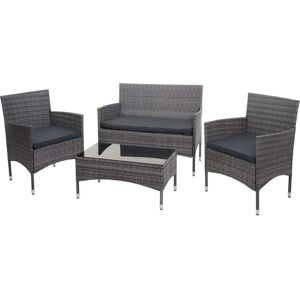 MCW Poly-Rattan Garnitur F55 4-teilig Grau Kissen Dunkelgrau MCW Poly-Rattan Garnitur F55 4-teilig Grau Kissen Dunkelgrau