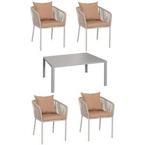 MCW Gartengarnitur N41 Sitzgruppe Tisch 4xStuhl Wetterfest Alu 140x80cm Seilgeflecht Rope Hellgrau K MCW Gartengarnitur N41 Sitzgruppe Tisch 4xStuhl Wetterfest Alu 140x80cm Seilgeflecht Rope Hellgrau K