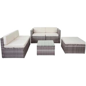 MCW Poly-Rattan-Garnitur D24 Grau Polster Creme MCW Poly-Rattan-Garnitur D24 Grau Polster Creme