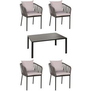 MCW Gartengarnitur N41 Sitzgruppe Tisch 4xStuhl Wetterfest Alu 140x80cm Seilgeflecht Rope anthrazit MCW Gartengarnitur N41 Sitzgruppe Tisch 4xStuhl Wetterfest Alu 140x80cm Seilgeflecht Rope anthrazit