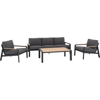 Lounge-Set Branford 4-teilig Alu-Stahl Holz Anthrazit-Beige Lounge-Set Branford 4-teilig Alu-Stahl Holz Anthrazit-Beige