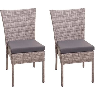 MCW Poly-Rattan Stuhl G19 2er-Set Grau-Braun Kissen Dunkelgrau MCW Poly-Rattan Stuhl G19 2er-Set Grau-Braun Kissen Dunkelgrau