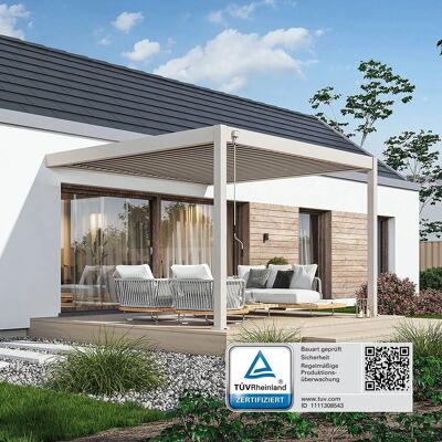 Weide Deluxe Wand Voll-Alu Pergola 3,6 X 4 M Lamellendach Ivory Sand Weide Deluxe Wand Voll-Alu Pergola 3,6 X 4 M Lamellendach Ivory Sand