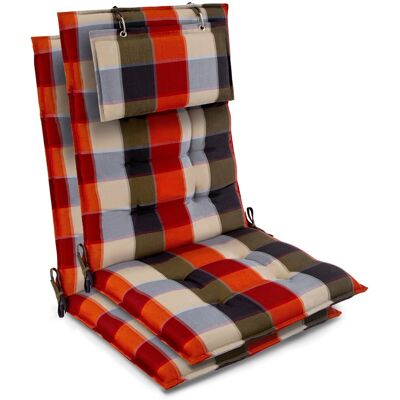 Beautissu 2er Set Sun-HL Hochlehner Auflage 120x50x8cm Orange-Beige-Kariert Beautissu 2er Set Sun-HL Hochlehner Auflage 120x50x8cm Orange-Beige-Kariert