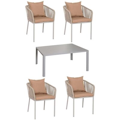 MCW Gartengarnitur N41 Sitzgruppe Tisch 4xStuhl Wetterfest Alu 140x80cm Seilgeflecht Rope Hellgrau K MCW Gartengarnitur N41 Sitzgruppe Tisch 4xStuhl Wetterfest Alu 140x80cm Seilgeflecht Rope Hellgrau K