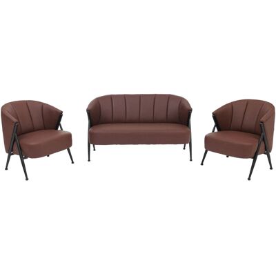 MCW Wohnzimmer-Set P30 Retro Industrial Metall Kunstleder Rostrot MCW Wohnzimmer-Set P30 Retro Industrial Metall Kunstleder Rostrot