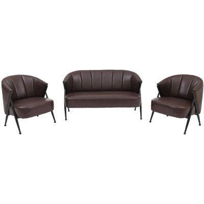 MCW Wohnzimmer-Set P30 Retro Industrial Metall Kunstleder Dunkelbraun MCW Wohnzimmer-Set P30 Retro Industrial Metall Kunstleder Dunkelbraun