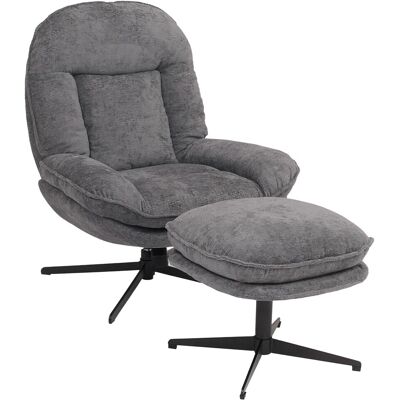 MCW Relaxsessel mit Hocker P32 Drehbar Metall Stoff/Textil Chenille Grau MCW Relaxsessel mit Hocker P32 Drehbar Metall Stoff/Textil Chenille Grau