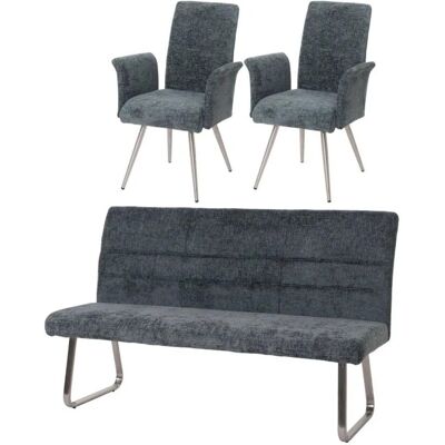 MCW Esszimmer-Set G55 2er-Set Stuhl mit Armlehne+Sitzbank 180cm 3-teilig Stoff Chenille Blau-Grün MCW Esszimmer-Set G55 2er-Set Stuhl mit Armlehne+Sitzbank 180cm 3-teilig Stoff Chenille Blau-Grün