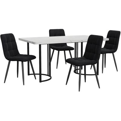 Merax Essgruppe 5-tlg mit 140x80cm Esstisch 4 Samtstühle MDF Tischplatte Weiß Metallbeine Schwarz Merax Essgruppe 5-tlg mit 140x80cm Esstisch 4 Samtstühle MDF Tischplatte Weiß Metallbeine Schwarz