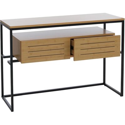 MCW Konsolentisch P46 Schublade Metall MDF Melamin 80x120x40cm Bambus-Optik MCW Konsolentisch P46 Schublade Metall MDF Melamin 80x120x40cm Bambus-Optik