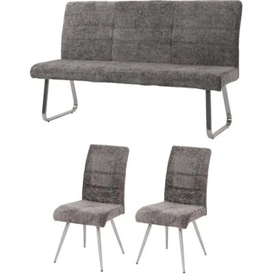 MCW Esszimmer-Set G55 2er-Set Stuhl + Sitzbank 160cm 3-teilig Stoff Chenille Dunkelgrau MCW Esszimmer-Set G55 2er-Set Stuhl + Sitzbank 160cm 3-teilig Stoff Chenille Dunkelgrau