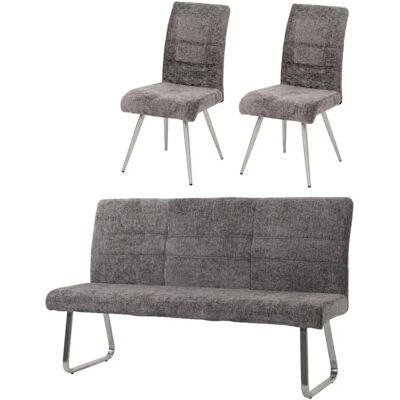MCW Esszimmer-Set G55 Stuhl + Sitzbank 180cm 3-teilig Stoff Chenille Dunkelgrau MCW Esszimmer-Set G55 Stuhl + Sitzbank 180cm 3-teilig Stoff Chenille Dunkelgrau
