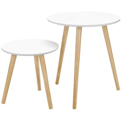 Vasagle Beistelltisch-Set mit Kiefernholz-Beinen Ø 45 cm x 50 cm Eiche-Weiß Vasagle Beistelltisch-Set mit Kiefernholz-Beinen Ø 45 cm x 50 cm Eiche-Weiß