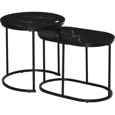 HOMCOM 2er Set Couchtisch Rund Oval Stapelbar MDF Stahl Schwarz Ø50 x 50 5H cm HOMCOM 2er Set Couchtisch Rund Oval Stapelbar MDF Stahl Schwarz Ø50 x 50 5H cm