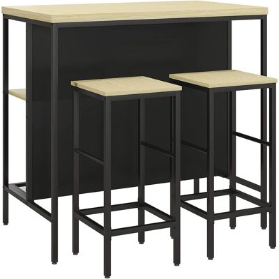 HOMCOM Bartisch mit Barhocker Set 3-tlg. im Modern-Stil Stahl Eiche HOMCOM Bartisch mit Barhocker Set 3-tlg. im Modern-Stil Stahl Eiche
