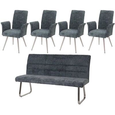 MCW Esszimmer-Set G55 4er-Set Stuhl mit Armlehne+Sitzbank 180cm 5-teilig Stoff Chenille Blau-Grün MCW Esszimmer-Set G55 4er-Set Stuhl mit Armlehne+Sitzbank 180cm 5-teilig Stoff Chenille Blau-Grün