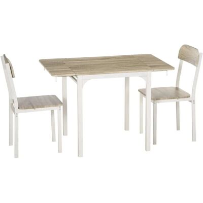 HOMCOM Essgruppe mit 2 Stühlen MDF Stahl Natur+Weiß 110L x 70B x 75H cm HOMCOM Essgruppe mit 2 Stühlen MDF Stahl Natur+Weiß 110L x 70B x 75H cm