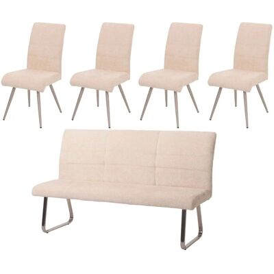 MCW Esszimmer-Set G55 Stuhl + Sitzbank 180cm 5-teilig Stoff Chenille Creme MCW Esszimmer-Set G55 Stuhl + Sitzbank 180cm 5-teilig Stoff Chenille Creme