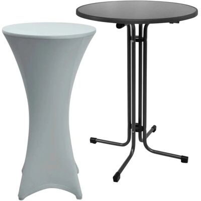 Beautissu Sylt Stehtisch Ø 80cm Grau mit Stella Stehtischhusse Ø 80cm Silber Beautissu Sylt Stehtisch Ø 80cm Grau mit Stella Stehtischhusse Ø 80cm Silber