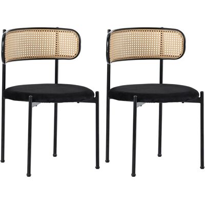 Merax Samt Esszimmerstuhl 2er Set Rattan Optik mit Metallbeinen Schwarz Merax Samt Esszimmerstuhl 2er Set Rattan Optik mit Metallbeinen Schwarz