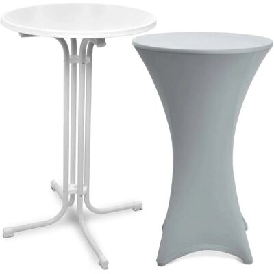 Beautissu Bellini Stehtisch Ø 80cm Weiß mit Stella Stehtischhusse Ø 80cm Silber Beautissu Bellini Stehtisch Ø 80cm Weiß mit Stella Stehtischhusse Ø 80cm Silber
