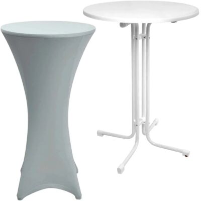 Beautissu Sylt Stehtisch Ø 70cm Weiß mit Stella Stehtischhusse Ø 70cm Silber Beautissu Sylt Stehtisch Ø 70cm Weiß mit Stella Stehtischhusse Ø 70cm Silber
