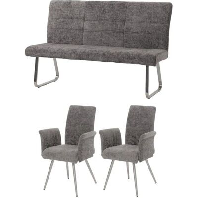 MCW Esszimmer-Set G55 2er-Set Stuhl mit Armlehne+Sitzbank 160cm 3-teilig Stoff Chenille Dunkelgrau MCW Esszimmer-Set G55 2er-Set Stuhl mit Armlehne+Sitzbank 160cm 3-teilig Stoff Chenille Dunkelgrau