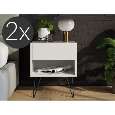 Posseik Nachttisch-Set Industrial B Stehend 40 cm Weiß 2-teilig Posseik Nachttisch-Set Industrial B Stehend 40 cm Weiß 2-teilig