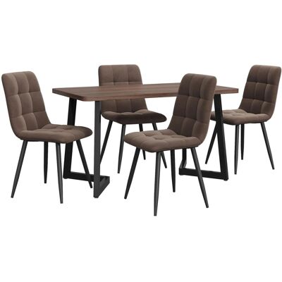 Merax Essgruppe 5-tlg mit Esstisch Holzoptik 4 Samtstühle Braun MDF Walnuss Metallbeine Schwarz Merax Essgruppe 5-tlg mit Esstisch Holzoptik 4 Samtstühle Braun MDF Walnuss Metallbeine Schwarz