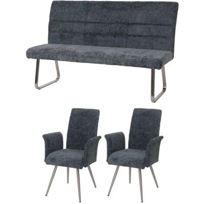 MCW Esszimmer-Set G55 2er-Set Stuhl mit Armlehne+Sitzbank 160cm 3-teilig Stoff Chenille Blau-Grün MCW Esszimmer-Set G55 2er-Set Stuhl mit Armlehne+Sitzbank 160cm 3-teilig Stoff Chenille Blau-Grün