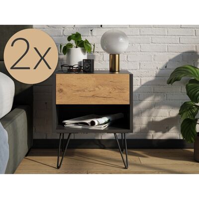 Posseik Nachttisch-Set Industrial B Stehend 40 cm Grafit Eiche Front 2-teilig Posseik Nachttisch-Set Industrial B Stehend 40 cm Grafit Eiche Front 2-teilig