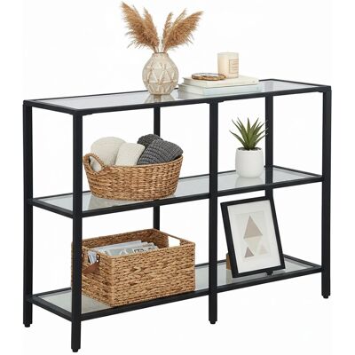 Relaxdays Konsolentisch Glas Metall Schwarz mit 3 Ablagen 73 cm x 100 cm x 30 cm 15,2 kg Relaxdays Konsolentisch Glas Metall Schwarz mit 3 Ablagen 73 cm x 100 cm x 30 cm 15,2 kg
