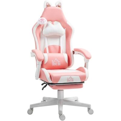 HOMCOM Gaming-Stuhl mit Katzenohren Kunstleder Rosa 65L x 62B x 116-124H cm HOMCOM Gaming-Stuhl mit Katzenohren Kunstleder Rosa 65L x 62B x 116-124H cm
