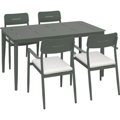 Esstischgruppe Claremont 5-teilig Stahl Polyester Grün-Grau Cremeweiß Esstischgruppe Claremont 5-teilig Stahl Polyester Grün-Grau Cremeweiß