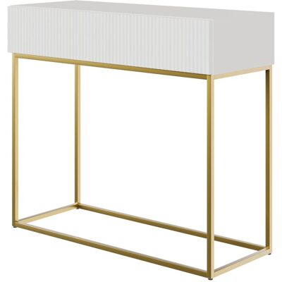 Selsey Veldio Konsolentisch 90 cm mit Lamellenfront und Schublade Weiß mit Goldenen Beinen Selsey Veldio Konsolentisch 90 cm mit Lamellenfront und Schublade Weiß mit Goldenen Beinen