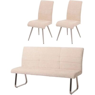 MCW Esszimmer-Set G55 Stuhl + Sitzbank 180cm 3-teilig Stoff Chenille Creme MCW Esszimmer-Set G55 Stuhl + Sitzbank 180cm 3-teilig Stoff Chenille Creme