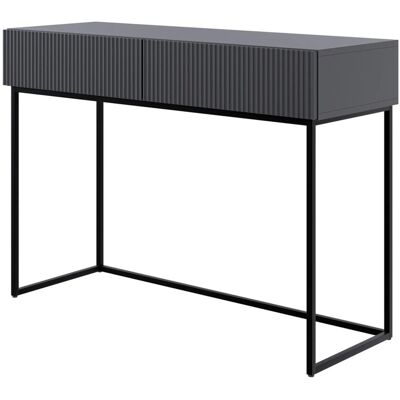 Selsey Veldio Schminktisch 110 cm mit Lamellenfront und Zwei Schubladen Schwarz mit Schwarzen Beinen Selsey Veldio Schminktisch 110 cm mit Lamellenfront und Zwei Schubladen Schwarz mit Schwarzen Beinen