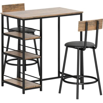 HOMCOM Bartisch Set mit Barhocker Set 3-tlg Stahl MDF Eiche 90L x 50B x 90,5H cm HOMCOM Bartisch Set mit Barhocker Set 3-tlg Stahl MDF Eiche 90L x 50B x 90,5H cm