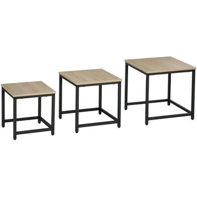 HOMCOM 3er-Set Couchtisch mit Stahlrahmen Holzoptik Wohnzimmertisch Natur HOMCOM 3er-Set Couchtisch mit Stahlrahmen Holzoptik Wohnzimmertisch Natur