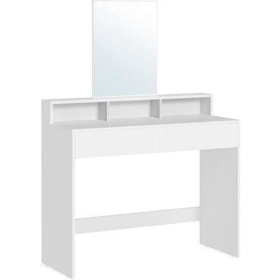 VASAGLE Weiße Schminktisch mit Spiegel, 2 Schubladen & 3 Fächer - Schminktisch VASAGLE Weiße Schminktisch mit Spiegel, 2 Schubladen & 3 Fächer - Schminktisch
