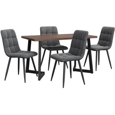 Merax Essgruppe 5-tlg mit Esstisch Holzoptik 4 Samtstühle Dunkelgrau MDF Walnuss Schwarz Merax Essgruppe 5-tlg mit Esstisch Holzoptik 4 Samtstühle Dunkelgrau MDF Walnuss Schwarz