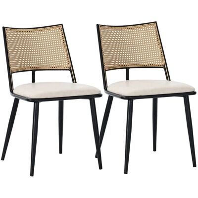 Merax Esszimmerstuhl 2er Set PU Sitz Rattan Rückenlehne Schwarz Merax Esszimmerstuhl 2er Set PU Sitz Rattan Rückenlehne Schwarz