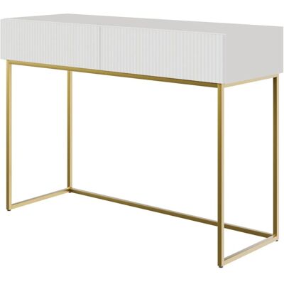 Selsey Veldio Schminktisch 110 cm mit Lamellenfront und Zwei Schubladen Weiß mit Goldenen Beinen Selsey Veldio Schminktisch 110 cm mit Lamellenfront und Zwei Schubladen Weiß mit Goldenen Beinen
