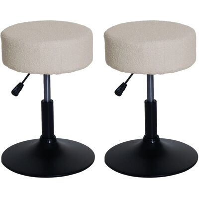 MCW 2er-Set Hocker C22 Höhenverstellbar Drehbar Ø 37cm Stoff Bouclé Creme-Weiß MCW 2er-Set Hocker C22 Höhenverstellbar Drehbar Ø 37cm Stoff Bouclé Creme-Weiß