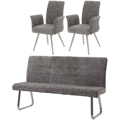 MCW Esszimmer-Set G55 2er-Set Stuhl mit Armlehne+Sitzbank 180cm 3-teilig Stoff Chenille Dunkelgrau MCW Esszimmer-Set G55 2er-Set Stuhl mit Armlehne+Sitzbank 180cm 3-teilig Stoff Chenille Dunkelgrau