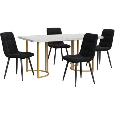 Merax Essgruppe 5-tlg mit 140x80cm Esstisch 4 Samtstühle Schwarz MDF Weiß Goldbeine Merax Essgruppe 5-tlg mit 140x80cm Esstisch 4 Samtstühle Schwarz MDF Weiß Goldbeine
