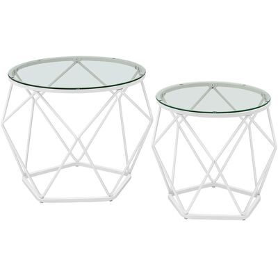 Vasagle Wohnzimmertisch Rund 2er Set Weiß-Transparent Vasagle Wohnzimmertisch Rund 2er Set Weiß-Transparent