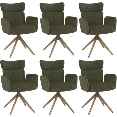 MCW 6er-Set Esszimmerstuhl N11 Drehbar Auto-Return Stoff Bouclé Grün Beine Holz-Optik MCW 6er-Set Esszimmerstuhl N11 Drehbar Auto-Return Stoff Bouclé Grün Beine Holz-Optik