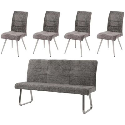 MCW Esszimmer-Set G55 Stuhl + Sitzbank 180cm 5-teilig Stoff Chenille Dunkelgrau MCW Esszimmer-Set G55 Stuhl + Sitzbank 180cm 5-teilig Stoff Chenille Dunkelgrau